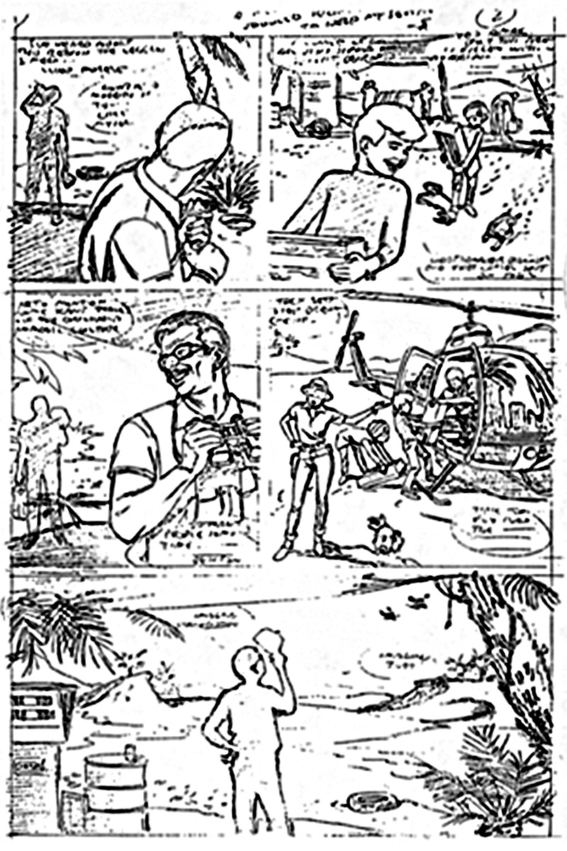 bad fax of Steve Rude pencil art for Jonny Quest, page 2 of 12