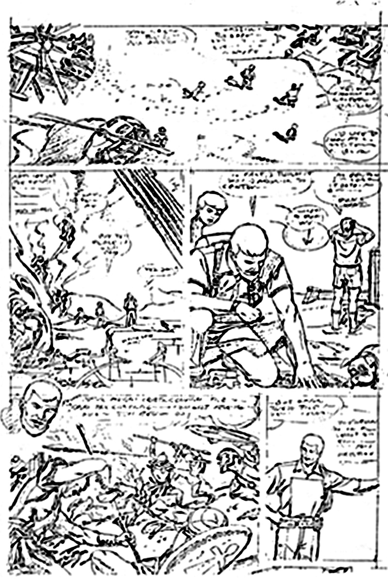 bad fax of Steve Rude pencil art for Jonny Quest, page 3 of 12