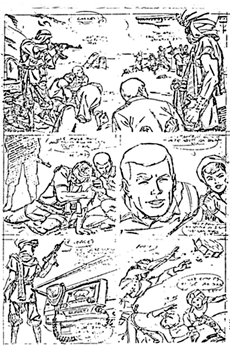bad fax of Steve Rude pencil art for Jonny Quest, page 10 of 12