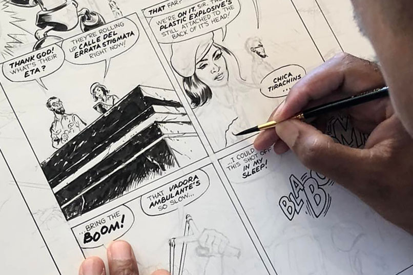 student drawing comics